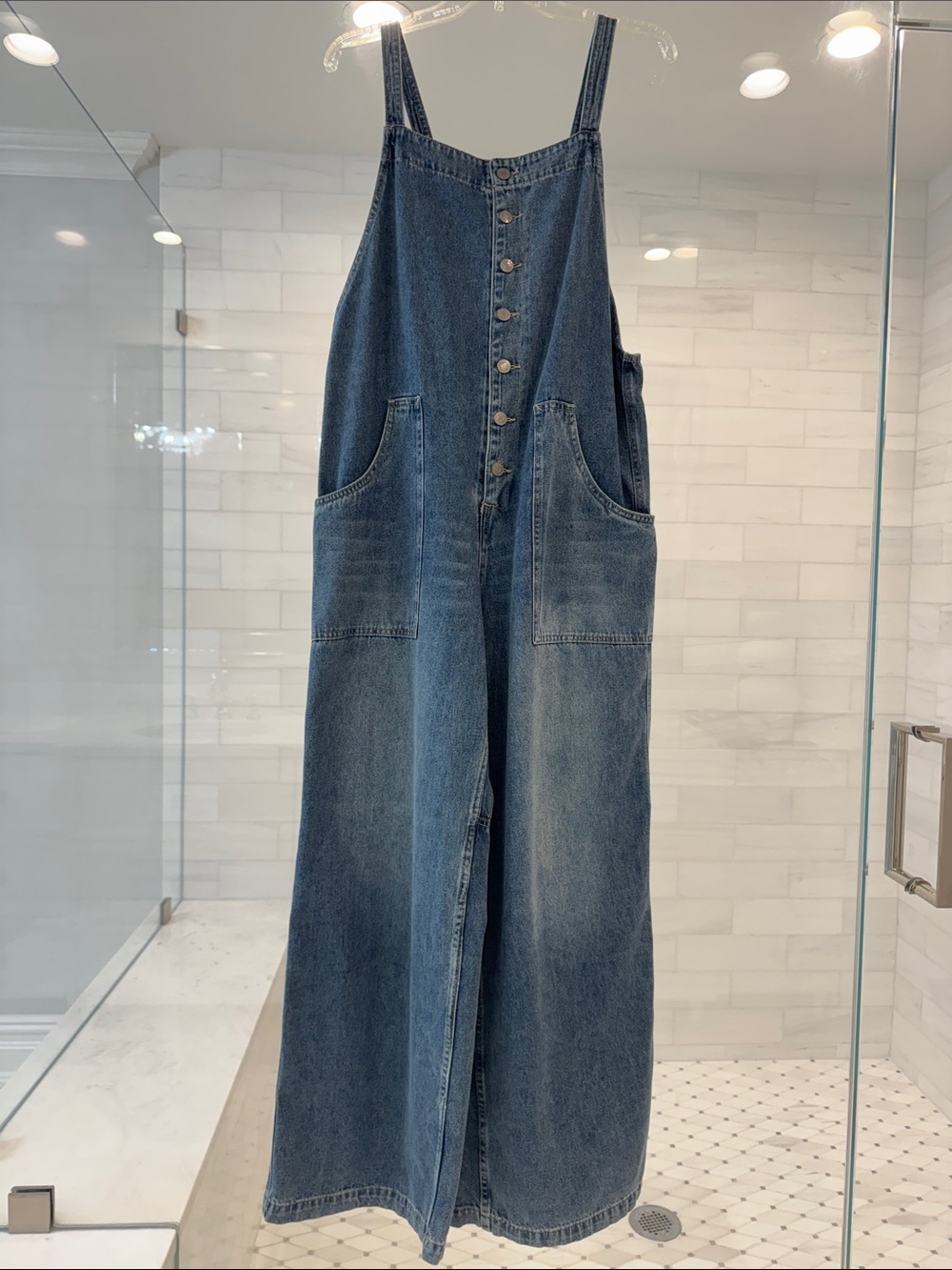 Women's Blue Denim Wide-Leg Overalls